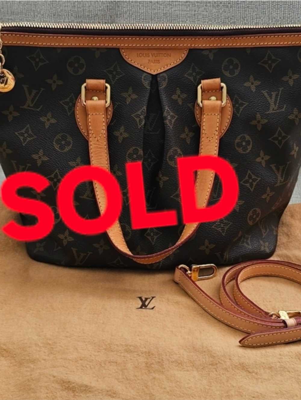 Louis Vuitton Palermo Monogram Tote with Vachetta Trim and Gold Hardware